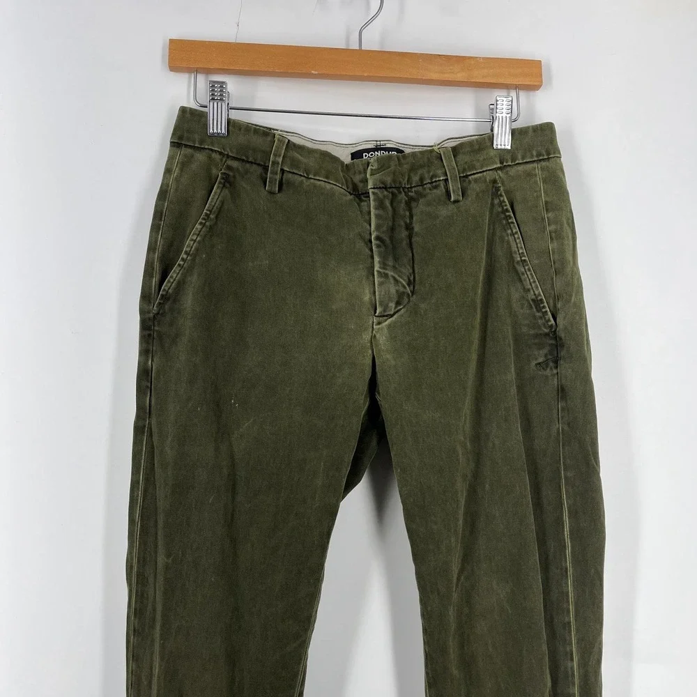 Dondup Gaubert Mens Olive Green Slim‎ Fit Velvet Corduroy Trousers Italy